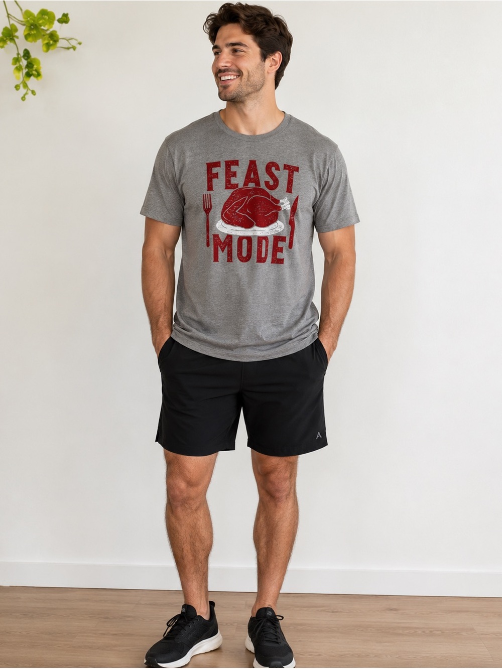 “Feast Mode” size large Old Navy mens gray short sleeve crew neck t-shirt